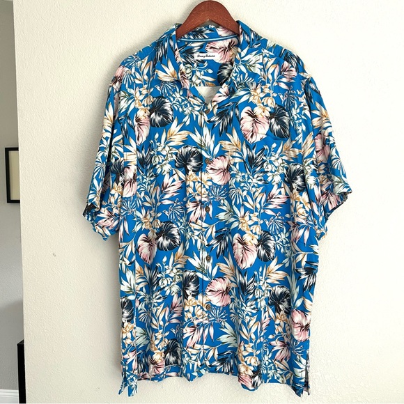 Tommy Bahama Uluhu Fronds Silk Camp Shirt XXL Picasso Blue - Picture 2 of 8
